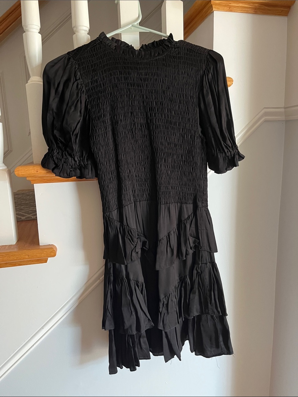 Olivaceous Black Smocked Puff Sleeve Tiered Mini Dress